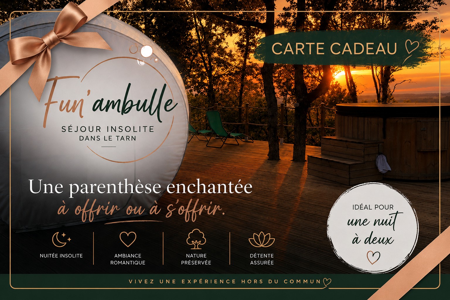Carte cadeau Fun'ambulle : une nuit insolite en bulle avec bain nordique